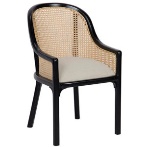 Noir Gaston Chair W/ Caning and Linen