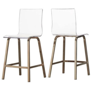 Miles Clear Acrylic Swivel High Back Bar Stools with Back (Set of 2) by iNSPIRE Q Bold – 29″H – Gold Finish – Champagne/Bar