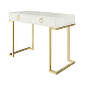 Nathan James 53301 Leighton Two-Drawer Home Office Computer Desk Vanity Table Wood and Metal, White/Gold by Nathan James
