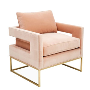 Bevin Accent Chair, Brass/Blush Velvet