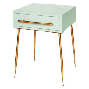 Sprinkle & Bloom Mint Green Wood End Table with Drawer and Gold Metal Legs and Handle