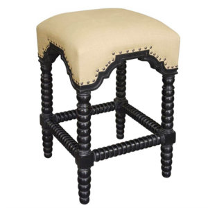 Ansel French Country Linen Hand Rubbed Black Bobbin Counter Stool