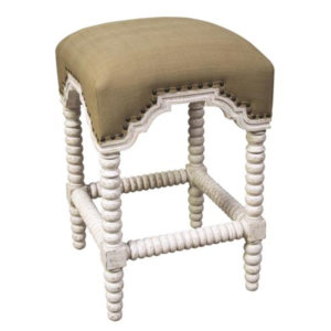 Ansel French Country Linen White Wash Bobbin Counter Stool
