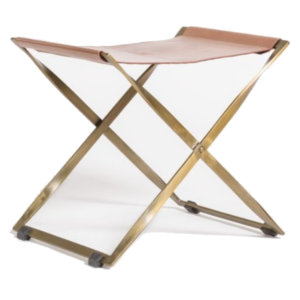 Harper Scissor Ottoman–Tanned Umber/Antique Brass