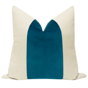 PANEL : Signature Velvet // Baltic Blue COVER ONLY | color block | banded velvet pillow | cotton velvet pillow | linen + blue velvet pillow