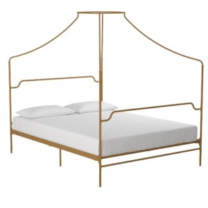 Novogratz Camilla Metal Canopy Bed, Queen Size Frame, Gold
