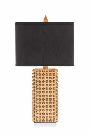 Catalina 19104-000 3-Way 28.75-Inch Square Gold Spiked Table Lamp with Rectangular Faux Silk Shade