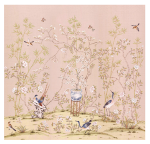 CHINOISERIE WALL MURAL CHAI WAN TRIPTYCH, ROSE, SMALL