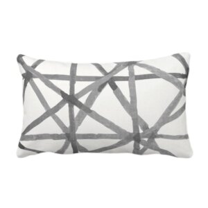 Painted Lines Print Throw Pillow or Cover, White/Charcoal 14 x 20″ Lumbar Pillows or Covers, Black/Gray Abstract/Geometric/Geo/Modern/Line