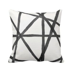 Hand-Painted Lines Throw Pillow or Cover, Charcoal/White 16, 18, 20 or 26″ Sq Pillows or Covers, Black/Gray Channels/Stripes/Lines/Print