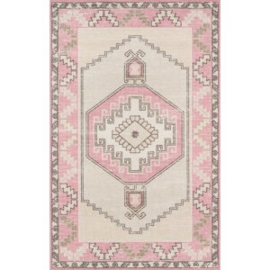 Moyer Oriental Wool Pink Area Rug by Union Rustic