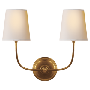 Vendome Double Sconce in Hand-Rubbed Antique Brass with Natural Paper Shades