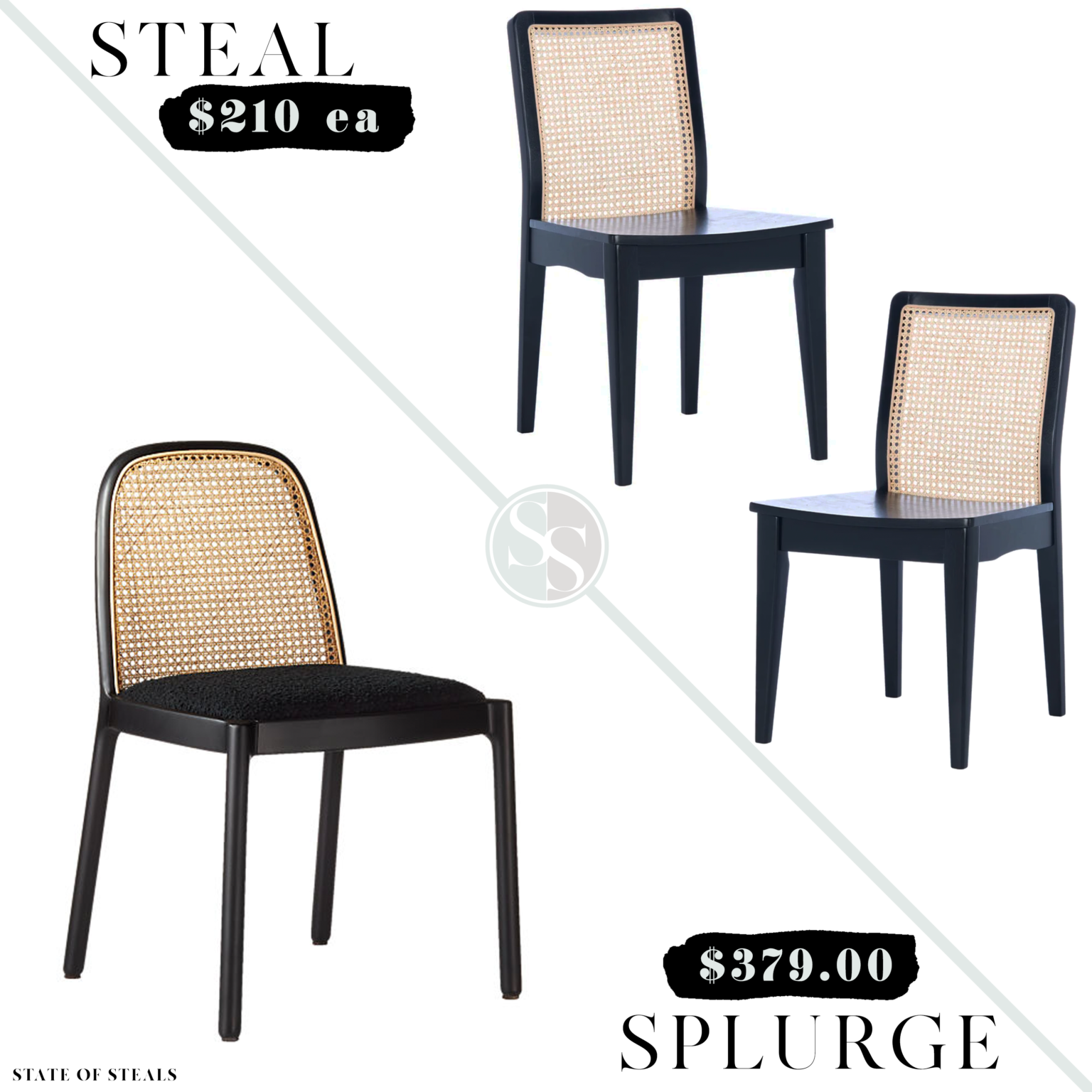 Black Cane Dining Chair Look for Less - State of Steals